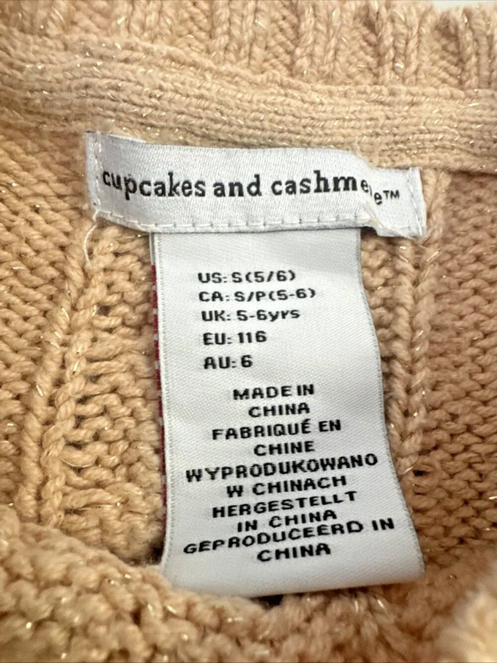 Cupcakes and Cashmere Sweater Girls S 5-6 Metallic Cable Knit Crewneck Pullover